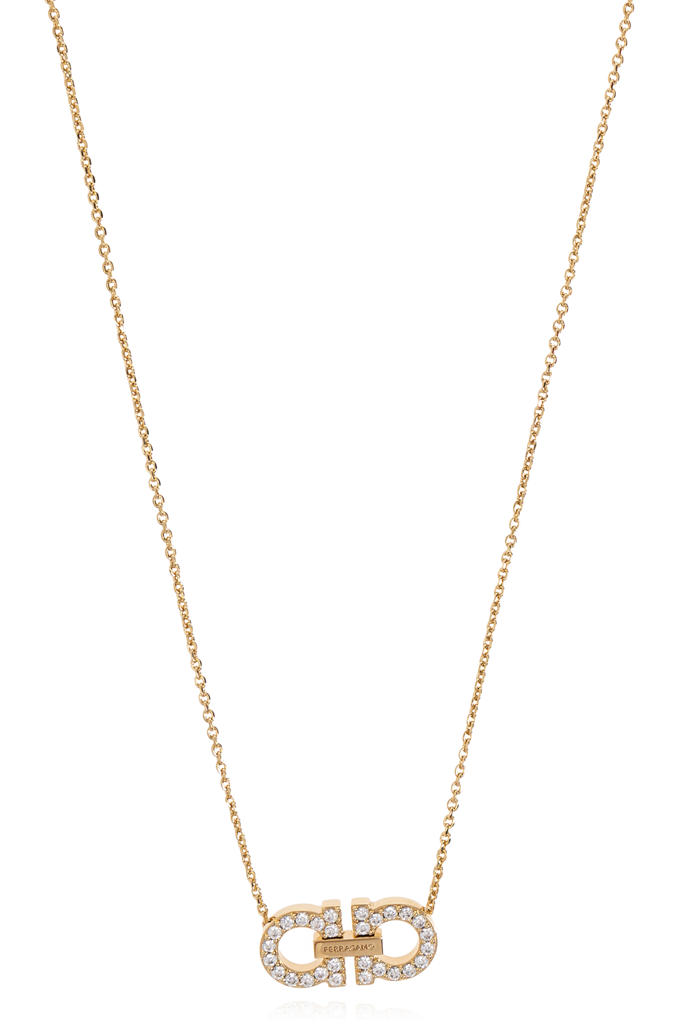 Gold Necklace with a pendant encrusted with shimmering